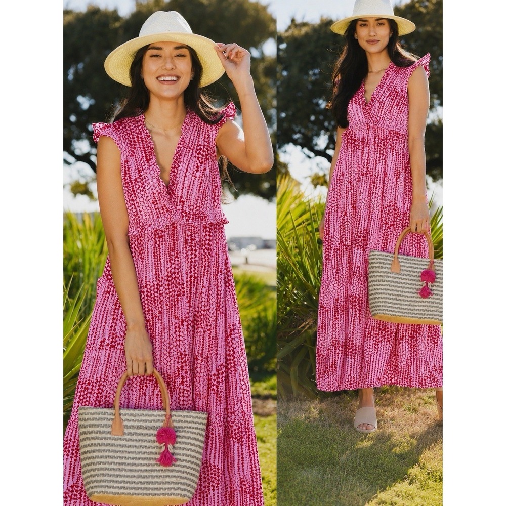 NWT Banjanan Pink Floral Maxi Dress M 100% Cotton India Boho Retail $450